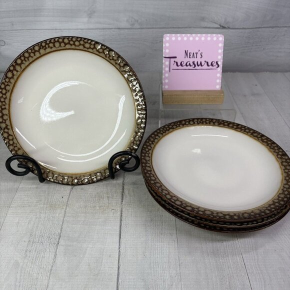 Sango FACETS GOLD Faceted Border White Stoneware Salad Lunch Plates Set of 4